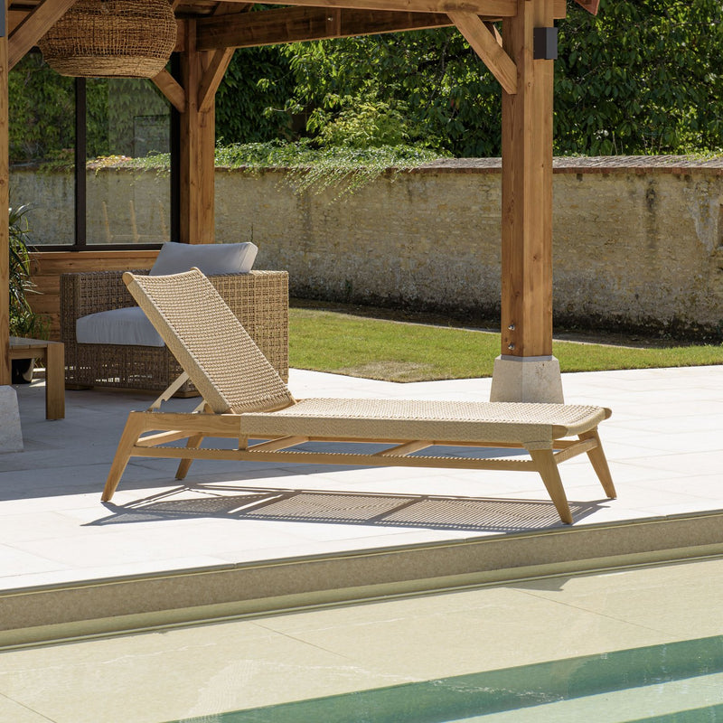 Valeria - Bain De Soleil - Teck/Rotin Synthétique - Bois Clair/Beige