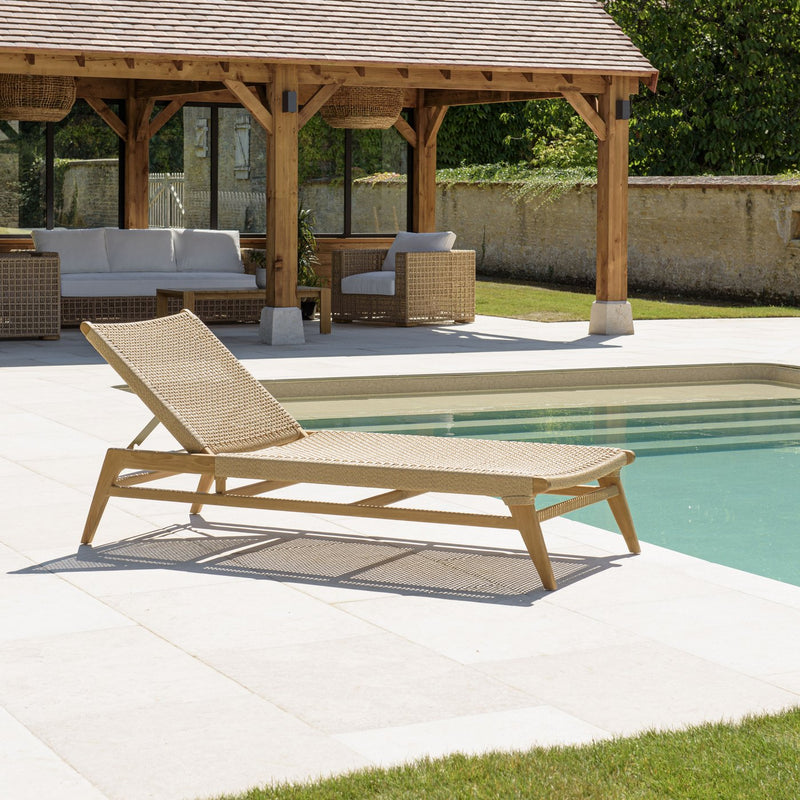 Valeria - Bain De Soleil - Teck/Rotin Synthétique - Bois Clair/Beige