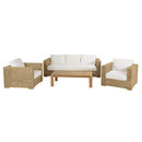 Valeria - Salon De Jardin - Rotin Synthétique/Acier/Teck/Olefin/Mousse Polyuréthane/Fibre Polyester - Beige/Blanc/Bois Clair