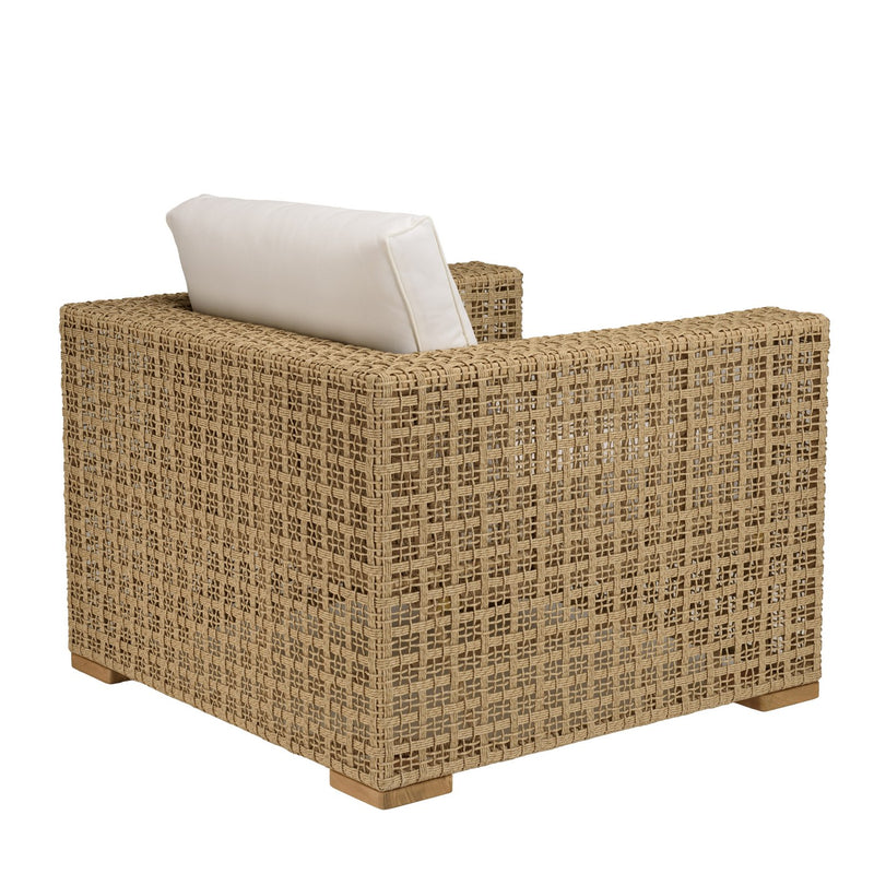 Valeria - Salon De Jardin - Rotin Synthétique/Acier/Teck/Olefin/Mousse Polyuréthane/Fibre Polyester - Beige/Blanc/Bois Clair