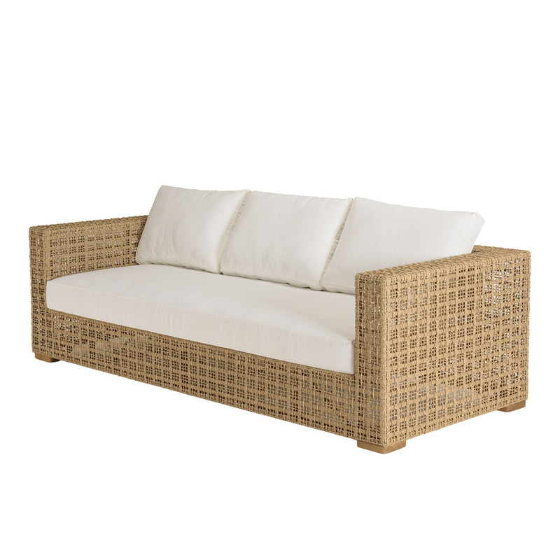 Valeria - Salon De Jardin - Rotin Synthétique/Acier/Teck/Olefin/Mousse Polyuréthane/Fibre Polyester - Beige/Blanc/Bois Clair