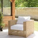 Valeria - Salon De Jardin - Rotin Synthétique/Acier/Teck/Olefin/Mousse Polyuréthane/Fibre Polyester - Beige/Blanc/Bois Clair
