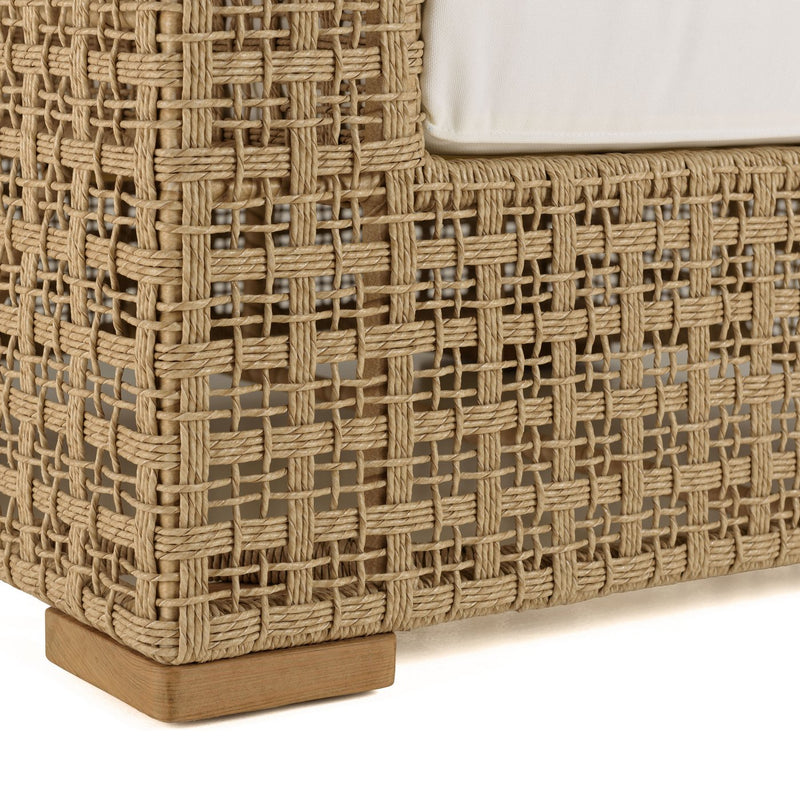 Valeria - Salon De Jardin - Rotin Synthétique/Acier/Teck/Olefin/Mousse Polyuréthane/Fibre Polyester - Beige/Blanc/Bois Clair