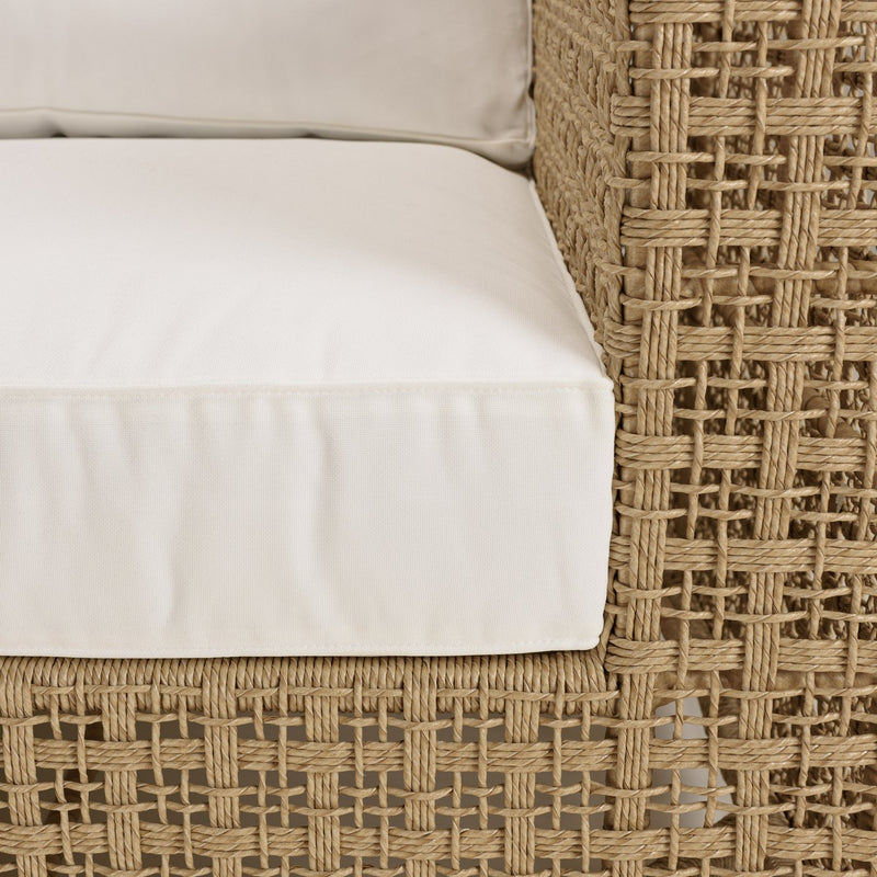Valeria - Salon De Jardin - Rotin Synthétique/Acier/Teck/Olefin/Mousse Polyuréthane/Fibre Polyester - Beige/Blanc/Bois Clair