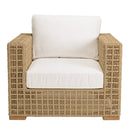 Valeria - Salon De Jardin - Rotin Synthétique/Acier/Teck/Olefin/Mousse Polyuréthane/Fibre Polyester - Beige/Blanc/Bois Clair