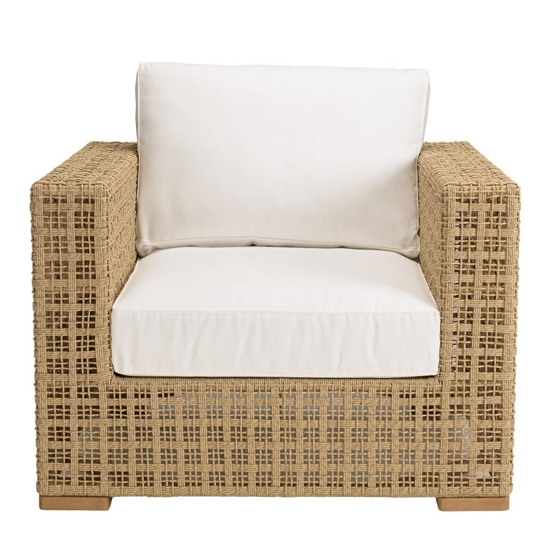 Valeria - Salon De Jardin - Rotin Synthétique/Acier/Teck/Olefin/Mousse Polyuréthane/Fibre Polyester - Beige/Blanc/Bois Clair