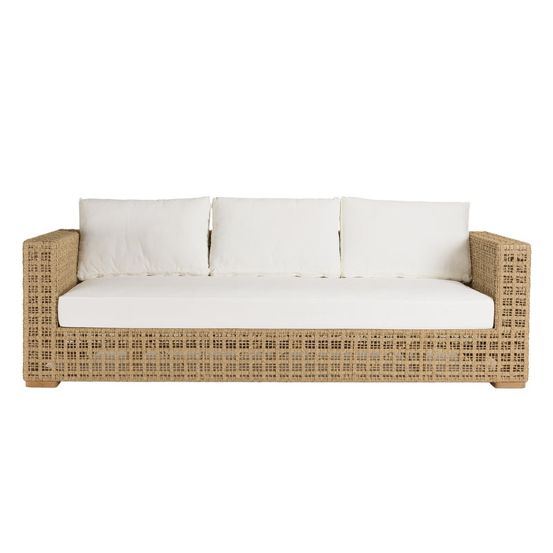 Valeria - Salon De Jardin - Rotin Synthétique/Acier/Teck/Olefin/Mousse Polyuréthane/Fibre Polyester - Beige/Blanc/Bois Clair