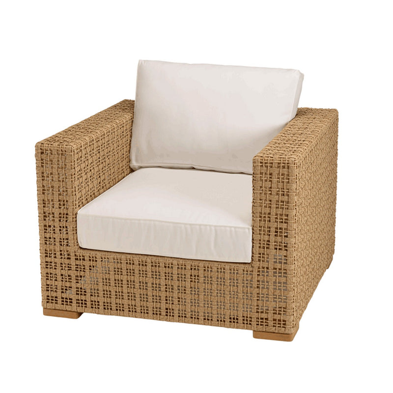 Valeria - Salon De Jardin - Rotin Synthétique/Acier/Teck/Olefin/Mousse Polyuréthane/Fibre Polyester - Beige/Blanc/Bois Clair