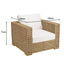 Valeria - Salon De Jardin - Rotin Synthétique/Acier/Teck/Olefin/Mousse Polyuréthane/Fibre Polyester - Beige/Blanc/Bois Clair