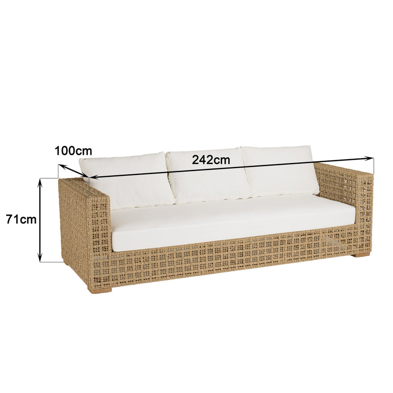 Valeria - Salon De Jardin - Rotin Synthétique/Acier/Teck/Olefin/Mousse Polyuréthane/Fibre Polyester - Beige/Blanc/Bois Clair