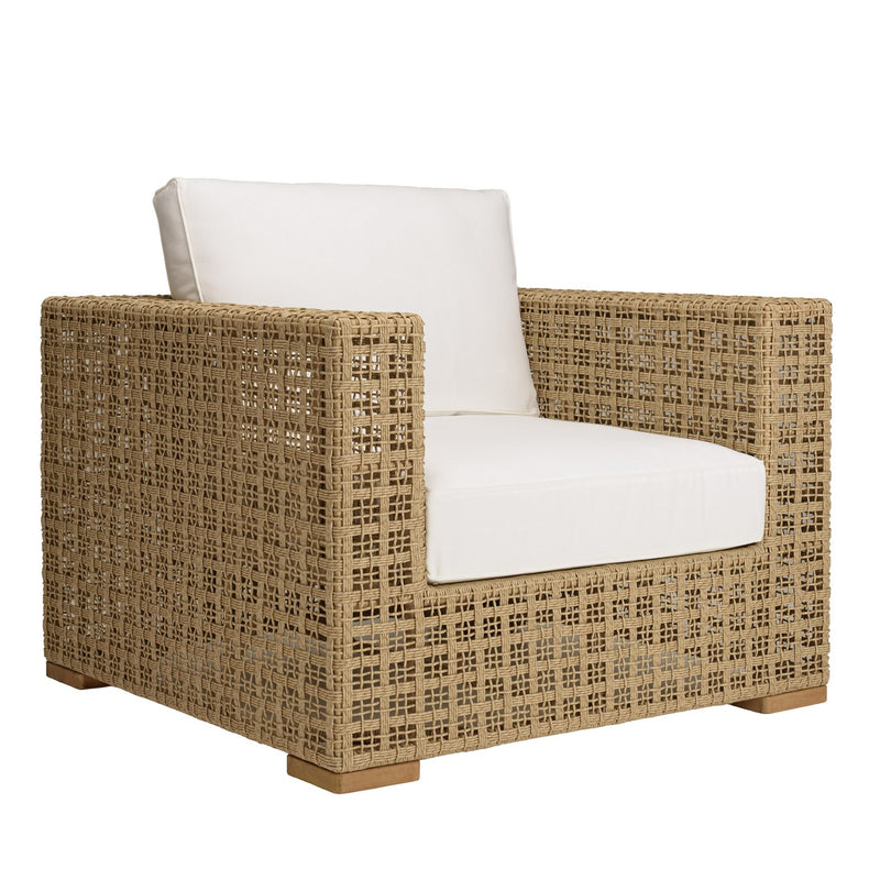 Valeria - Salon De Jardin - Rotin Synthétique/Acier/Teck/Olefin/Mousse Polyuréthane/Fibre Polyester - Beige/Blanc/Bois Clair