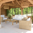 Valeria - Salon De Jardin - Rotin Synthétique/Acier/Teck/Olefin/Mousse Polyuréthane/Fibre Polyester - Beige/Blanc/Bois Clair