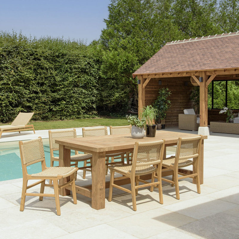 Valeria - Salon De Jardin - Teck Recyclé/Rotin Synthétique/Teck - Beige/Bois Clair/Marron