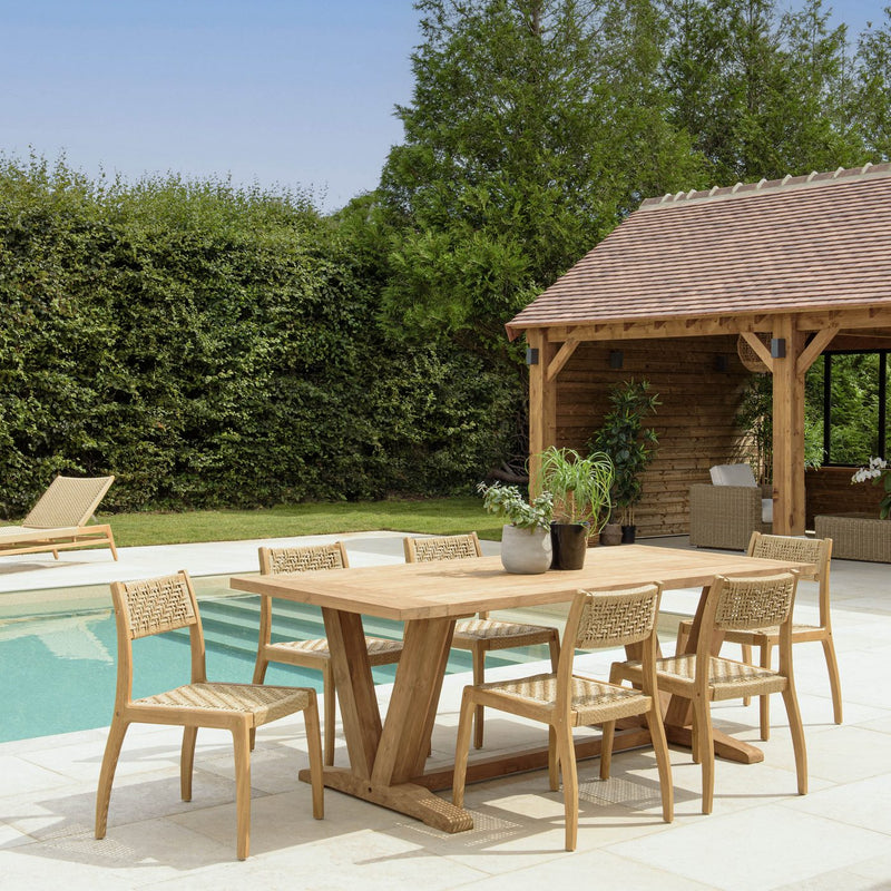 Valeria - Salon De Jardin - Teck Recyclé/Rotin Synthétique/Teck - Beige/Bois Clair/Marron