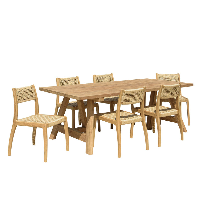 Valeria - Salon De Jardin - Teck Recyclé/Rotin Synthétique/Teck - Beige/Bois Clair/Marron