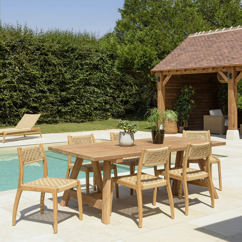 Valeria - Salon De Jardin - Teck Recyclé/Rotin Synthétique/Teck - Beige/Bois Clair/Marron