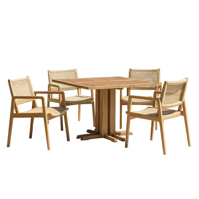 Valeria - Salon De Jardin - Teck Recyclé/Rotin Synthétique/Teck - Beige/Bois Clair/Marron