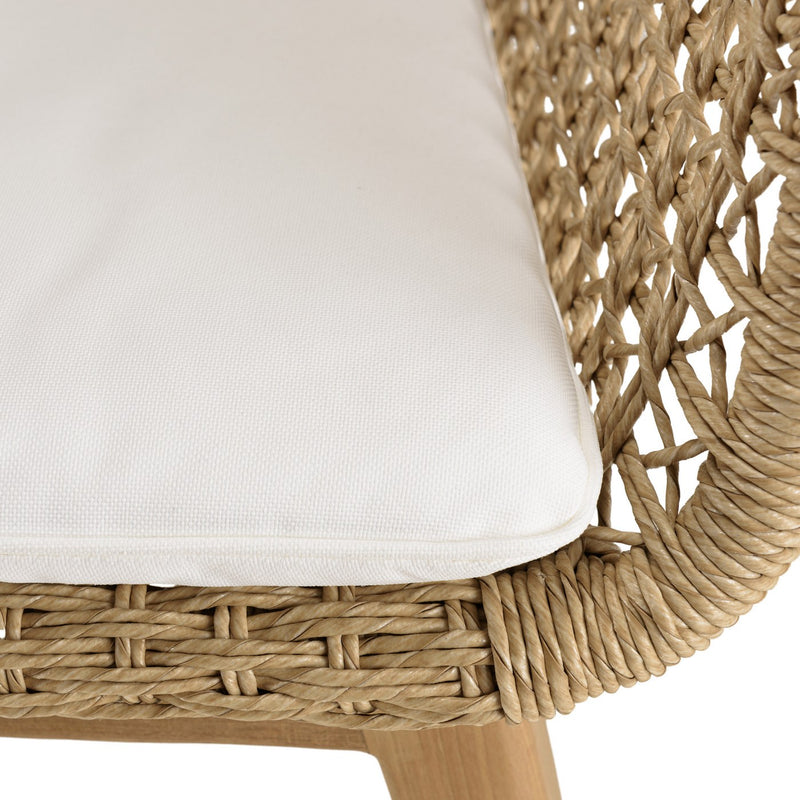 Valeria - Salon De Jardin - Teck Recyclé/Rotin Synthétique/Teck/Mousse Polyuréthane/Olefin - Beige/Blanc/Bois Clair/Marron