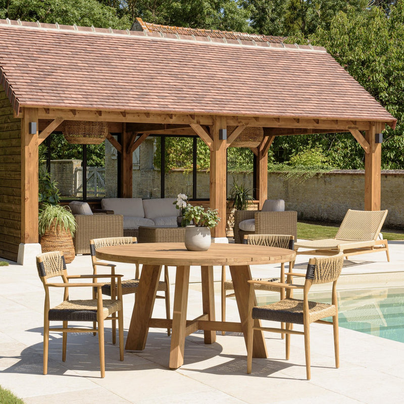 Valeria - Salon De Jardin - Teck Recyclé/Rotin Synthétique/Teck - Beige/Bois Clair/Marron/Noir