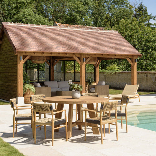 Valeria - Salon De Jardin 4/6 Pers - Beige/Bois Clair/Marron/Noir