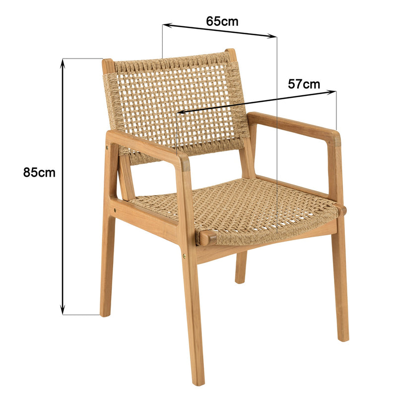 Valeria - Salon De Jardin - Teck Recyclé/Rotin Synthétique/Teck - Beige/Bois Clair/Marron