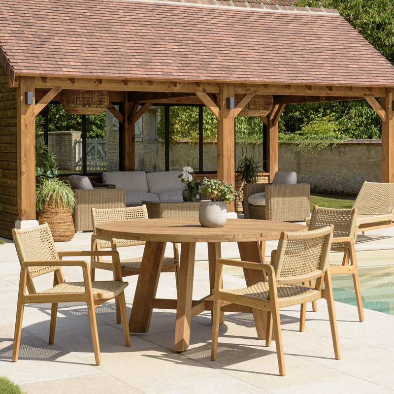 Valeria - Salon De Jardin - Teck Recyclé/Rotin Synthétique/Teck - Beige/Bois Clair/Marron