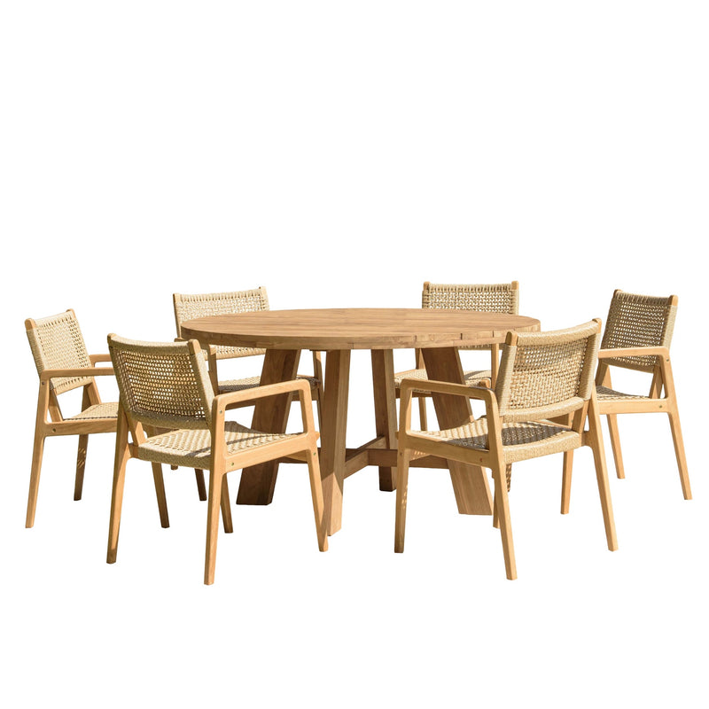 Valeria - Salon De Jardin - Teck Recyclé/Rotin Synthétique/Teck - Beige/Bois Clair/Marron