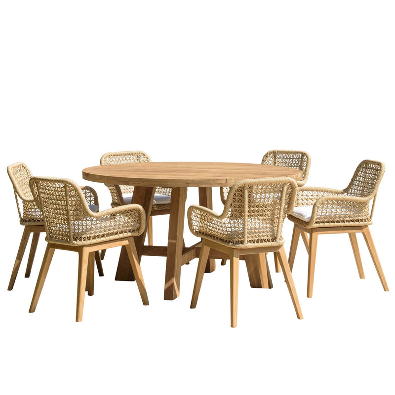 Valeria - Salon De Jardin - Bois Clair/Blanc/Beige/Marron