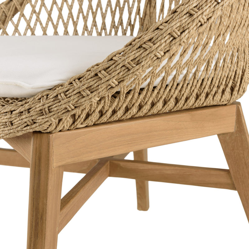 Valeria - Salon De Jardin - Teck Recyclé/Rotin Synthétique/Teck/Mousse Polyuréthane/Olefin - Beige/Blanc/Bois Clair/Marron