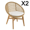 Valeria - Salon De Jardin - Teck Recyclé/Rotin Synthétique/Teck/Mousse Polyuréthane/Olefin - Beige/Blanc/Bois Clair/Marron