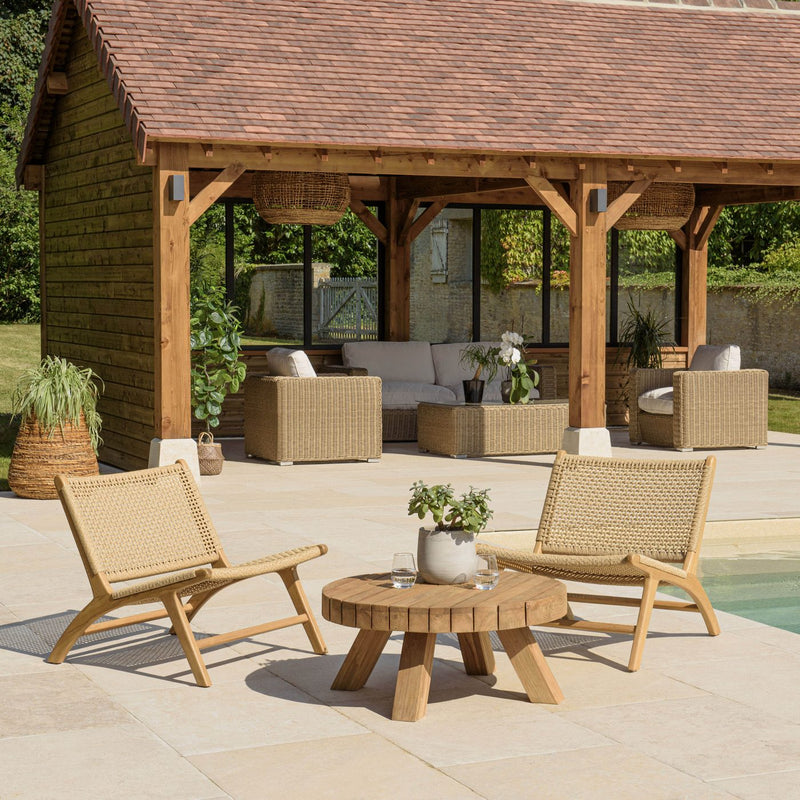 Valeria - Salon De Jardin - Teck Recyclé/Rotin Synthétique/Teck - Beige/Bois Clair/Marron