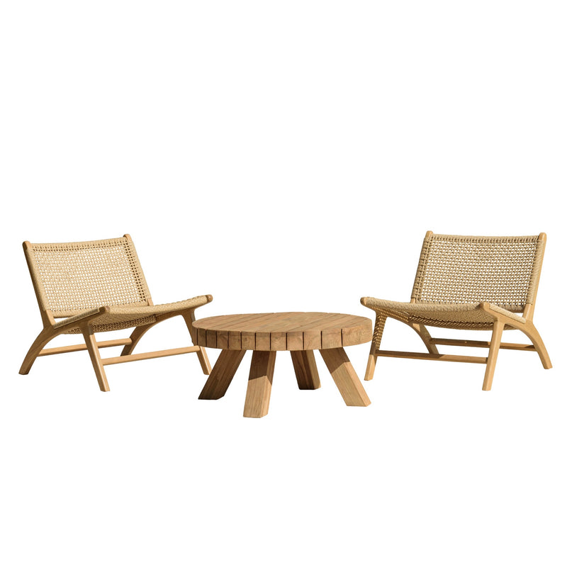Valeria - Salon De Jardin - Teck Recyclé/Rotin Synthétique/Teck - Beige/Bois Clair/Marron