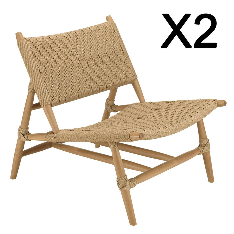 Valeria - Salon De Jardin - Teck Recyclé/Rotin Synthétique/Teck - Beige/Bois Clair/Marron