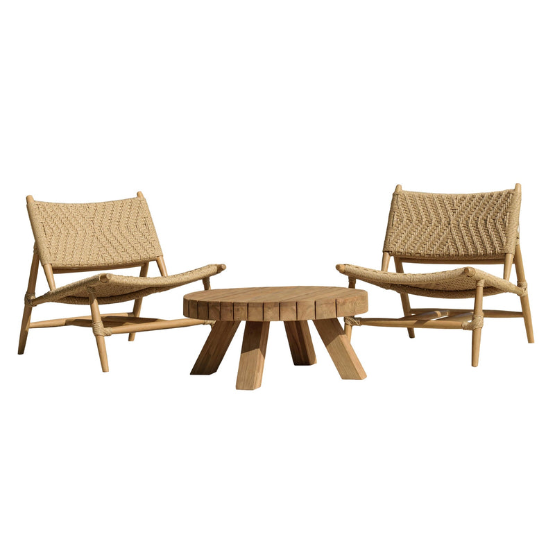 Valeria - Salon De Jardin - Teck Recyclé/Rotin Synthétique/Teck - Beige/Bois Clair/Marron