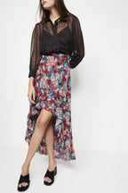 The Kooples - Asymmetric High-Waisted Silk Skirt - Red - Women