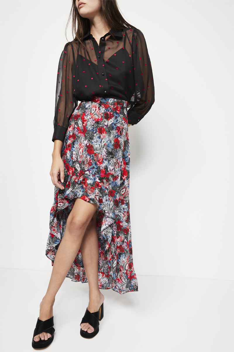 The Kooples - Asymmetric High-Waisted Silk Skirt - Red - Women