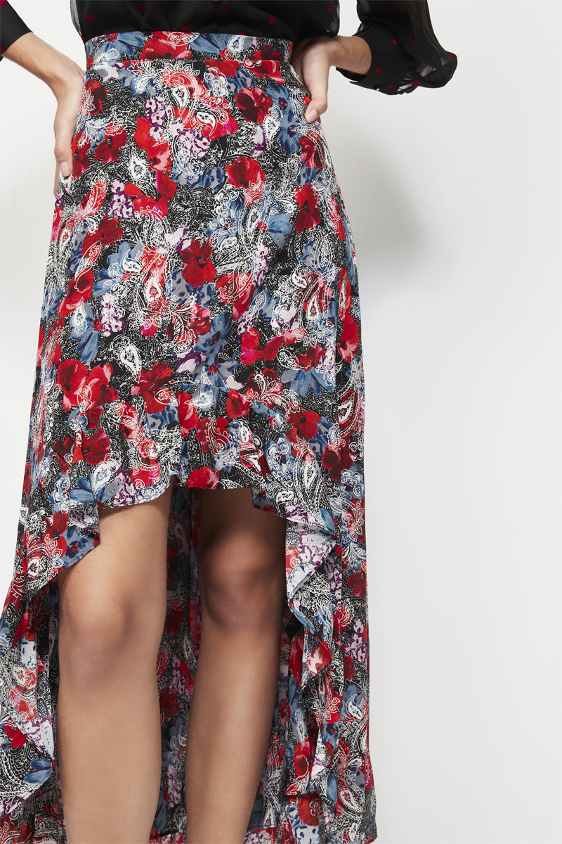 The Kooples - Asymmetric High-Waisted Silk Skirt - Red - Women