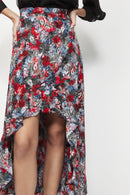 Falda de seda asimétrica de talle alto - Rojo - Mujer