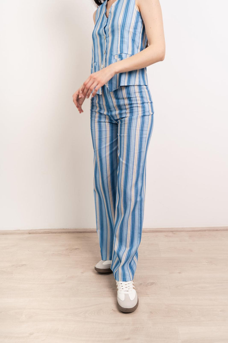 Pantalon En Lin Bleu Ana