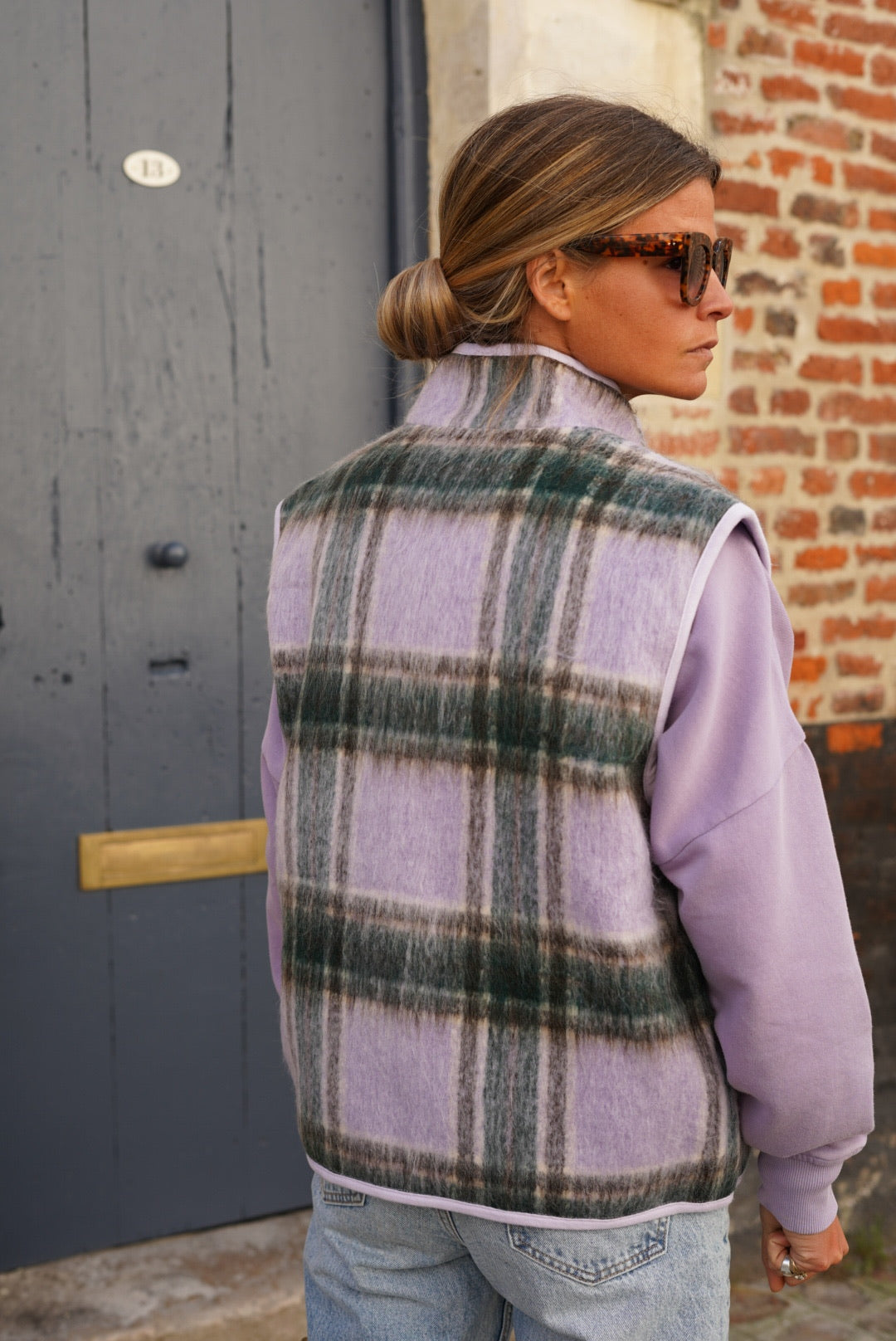 Léa Lilac Check Sleeveless Jacket