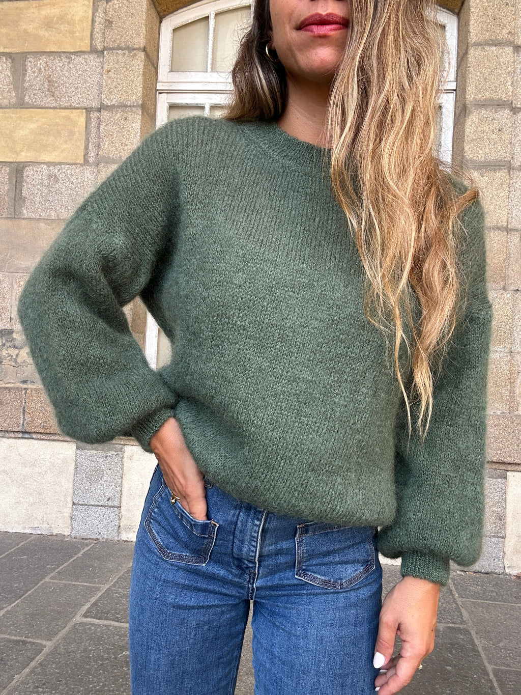 Prenda de punto de mohair y lana Gaia caqui