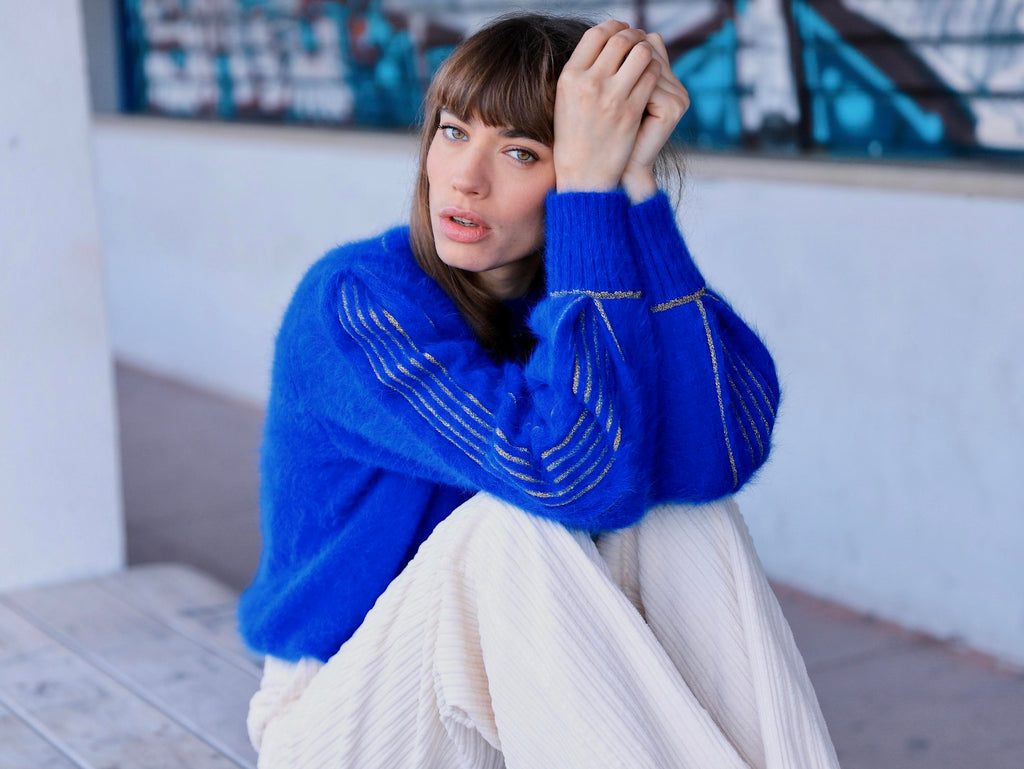 Pull Alix Angora Bleu Olympiade Et Doré.