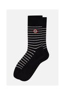 Chaussettes Mi-Hautes Noires À Rayures Grises - Robuste Noir Rayures Grises