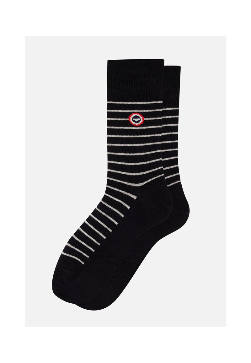 Chaussettes Mi-Hautes Noires À Rayures Grises - Robuste Noir Rayures Grises