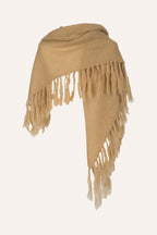Michonet – Châle Beige, écharpe beige en laine avec franges, vue de face
