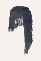 Michonet – Mantón Dark Blue, bufanda de punto gris con flecos, vista frontal