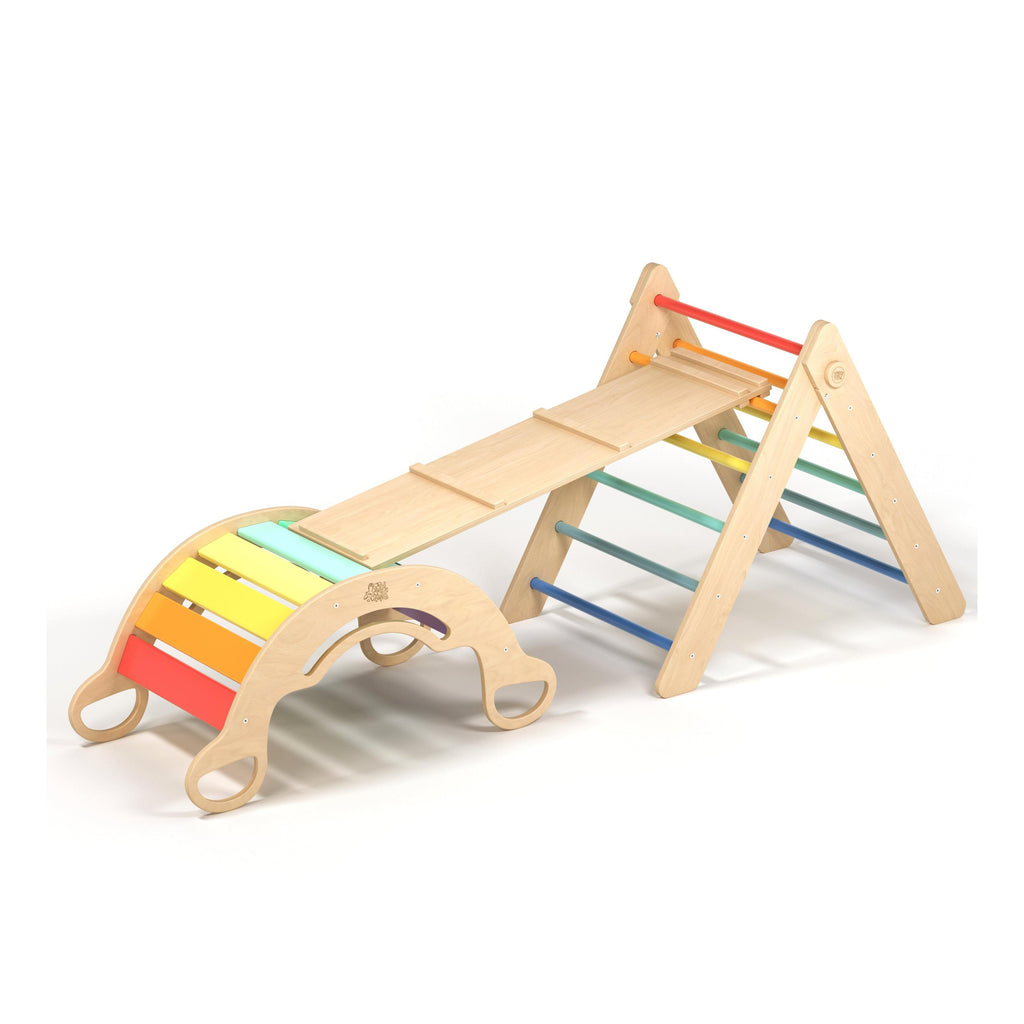 Triangle De Pikler + Grand Toboggan Double Face + Bascule D'Équilibre