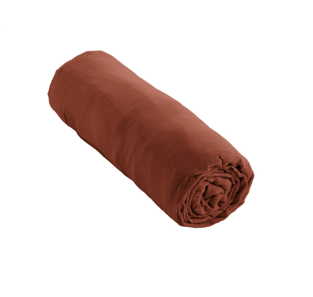 Gaia - Drap Housse - Double Gaze De Coton - Terracotta
