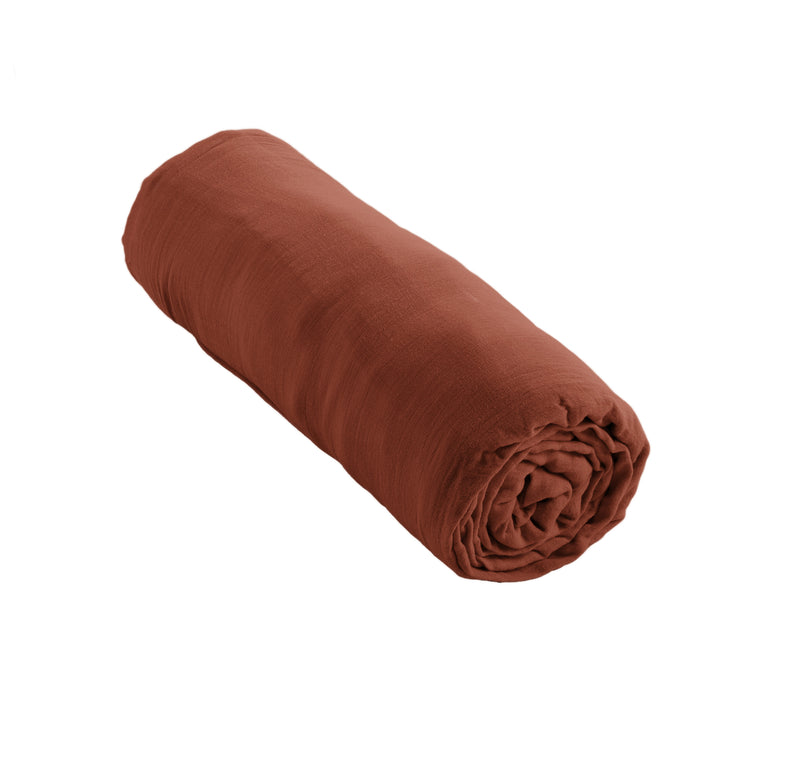 Drap Housse - Gaze De Coton - Gaia - Terracotta