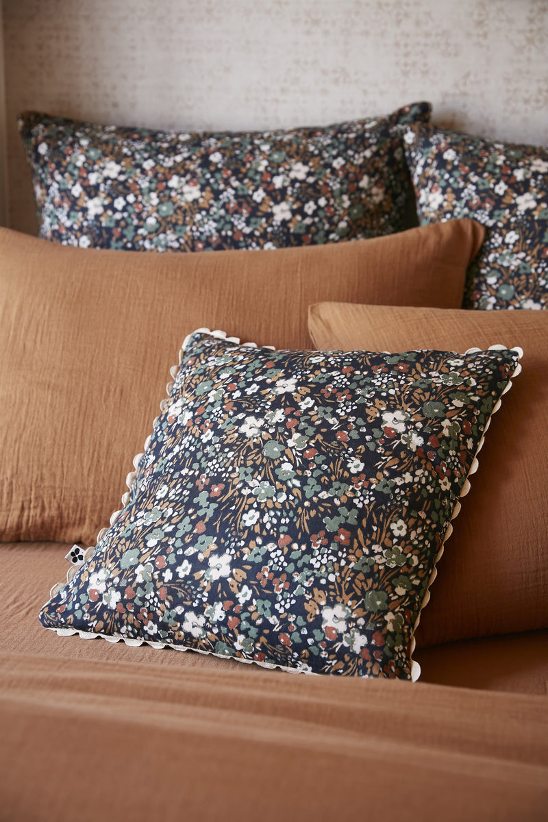 Coussin Déhoussable Gaze De Coton Imprimée - Capucine - Minuit
